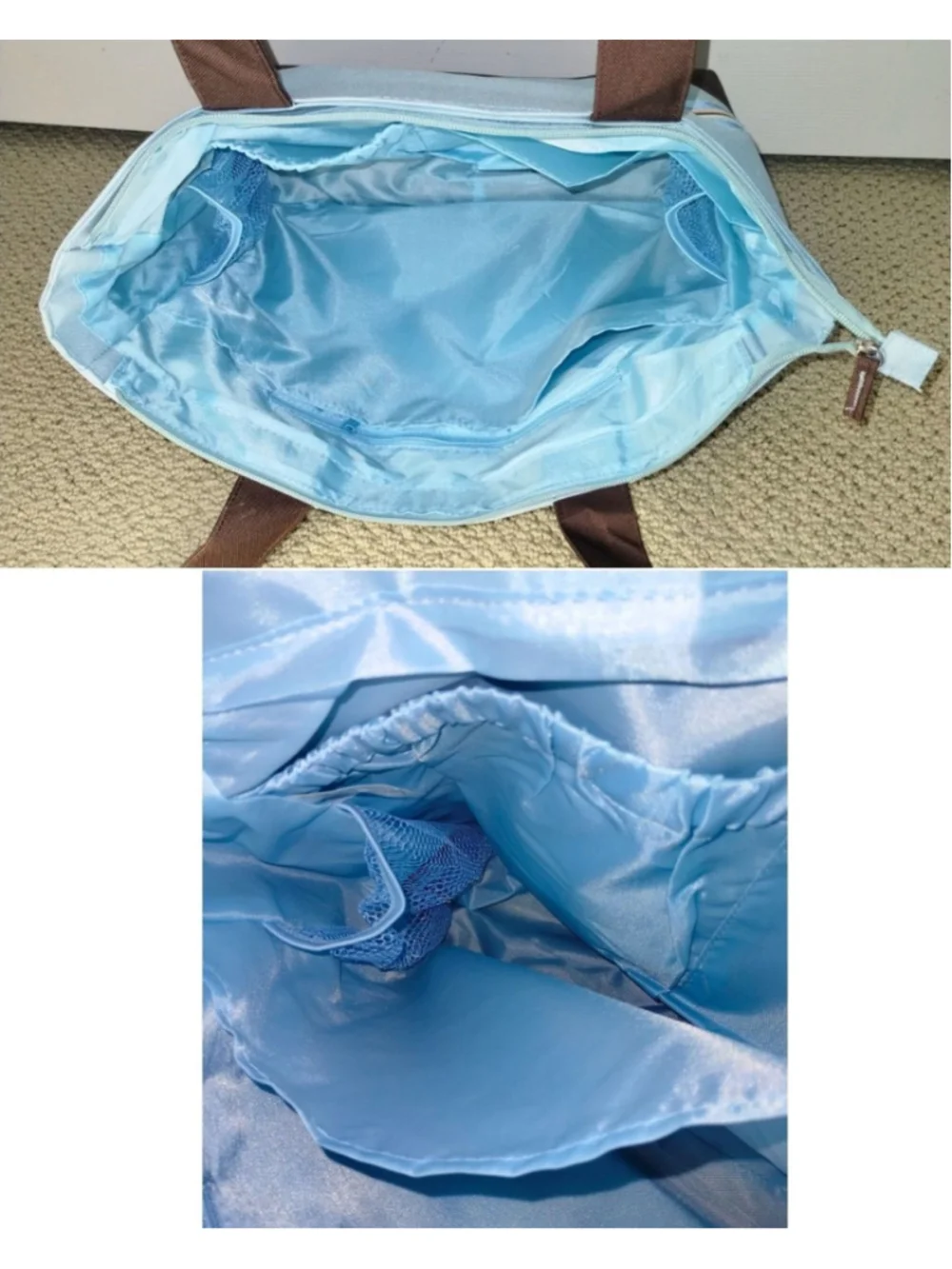 Zippered Diaper Tote Bag with Matching Changing Pad - One Size Blue and Brown
